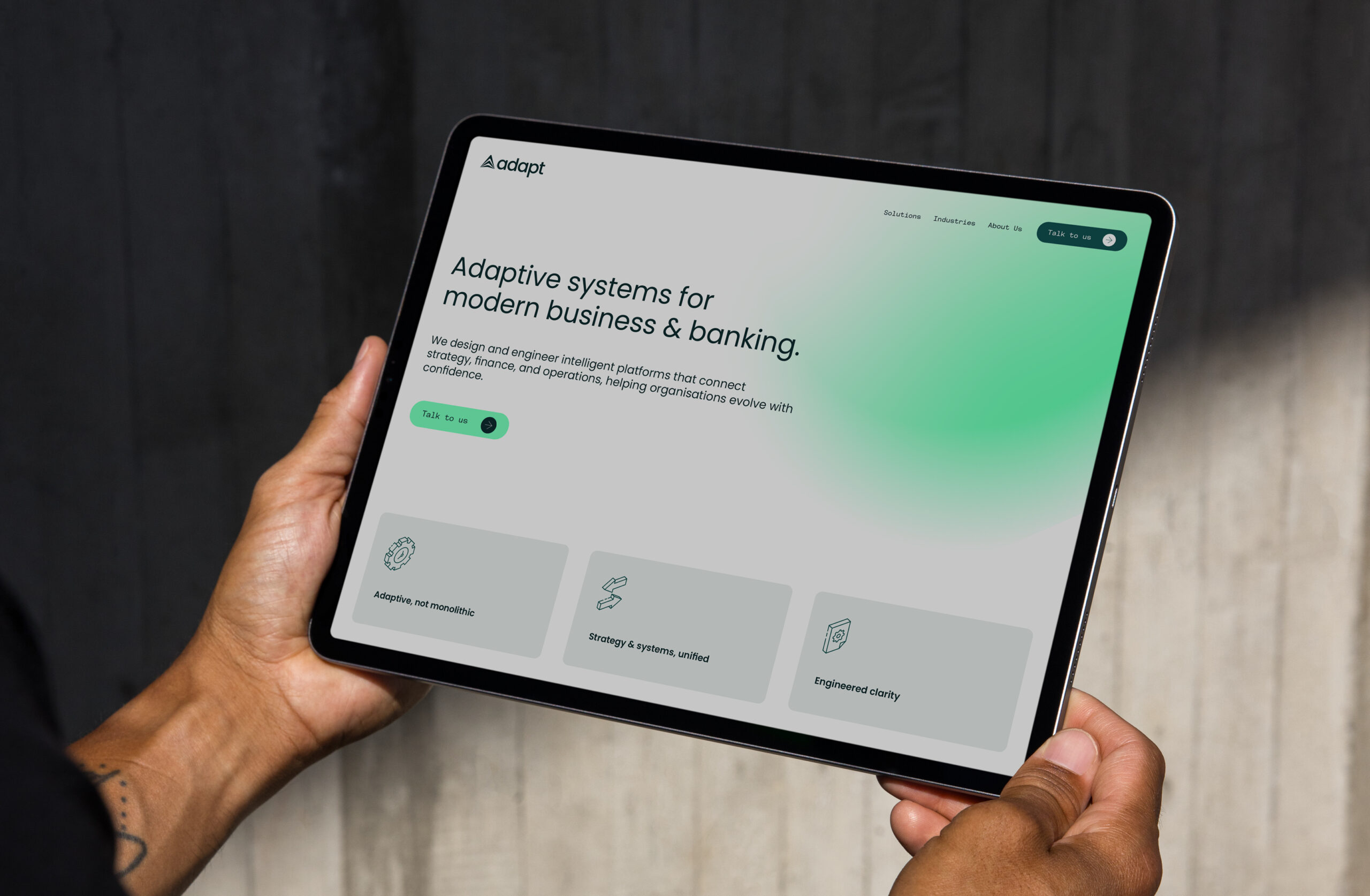 website design shown on ipad