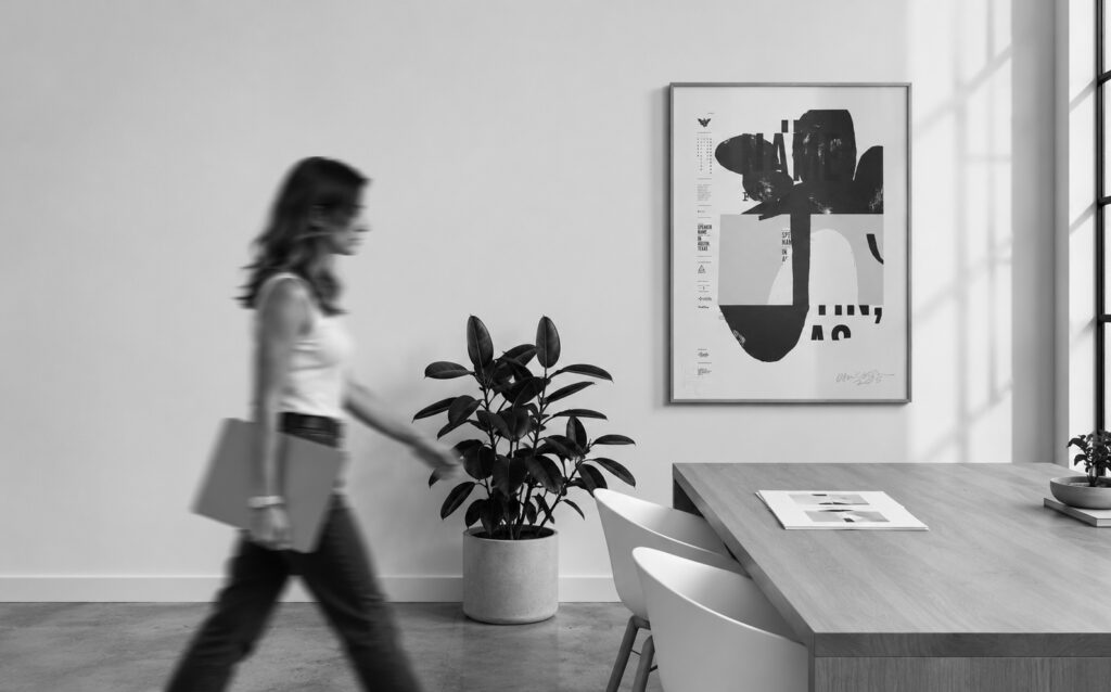 woman walking in studio nine office